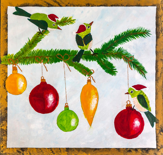Christmas Silvereyes Greeting Card - Art by Anne