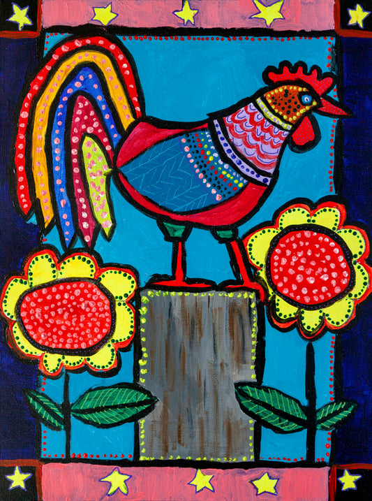 Rooster with Sunflowers Greeting Card - Art by Anne