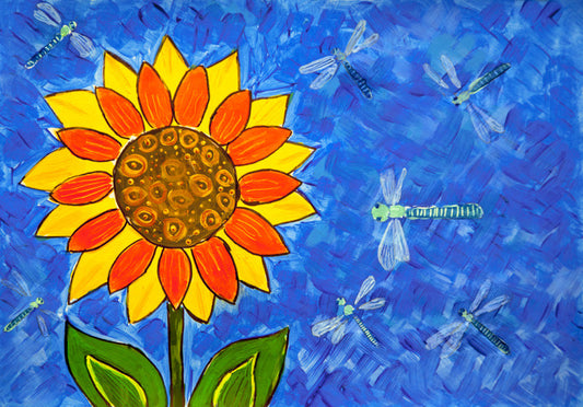 Sunflower with Dragonflies